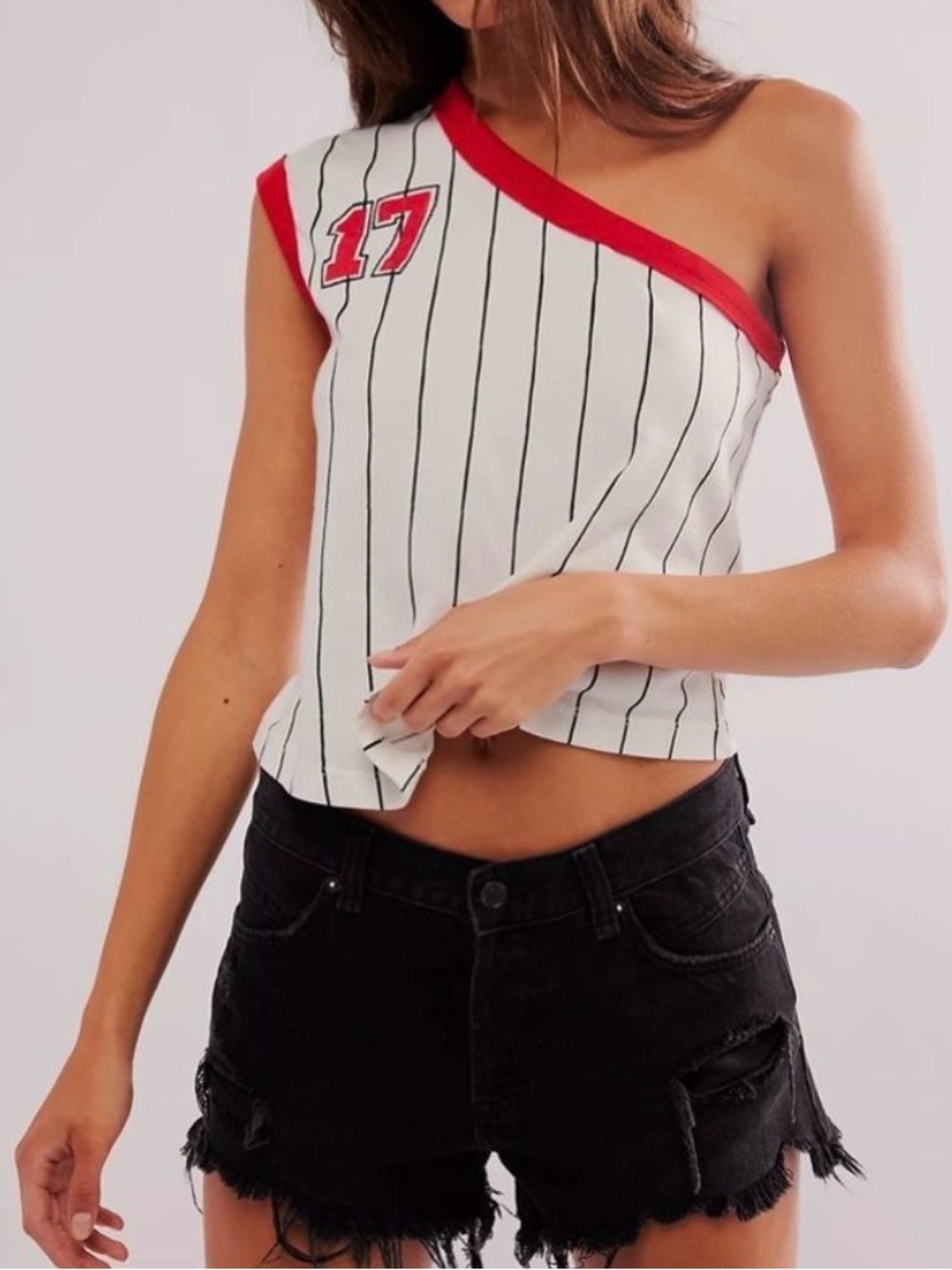 NWT Free People Sloan Sport Muscle Tank Baseball One Shoulder Red size Medium